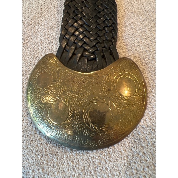 Vintage BLACK BRAIDED BELT BRASS BUCKLE MADE IN MOROCCO - Picture 4 of 8